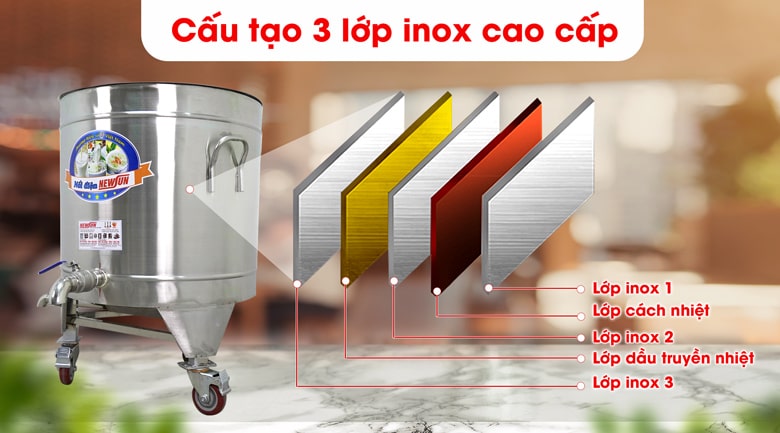 Kết cấu thành nồi dày dặn, cách nhiệt Kết cấu thành nồi dày dặn, cách nhiệt