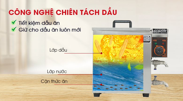 Công nghệ tách dầu hiện đại, chiên rán thực phẩm chín đều vàng giòn