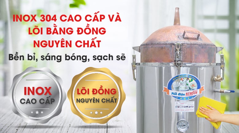 Chất liệu inox 304 cao cấp và đồng nguyên chất bền bỉ