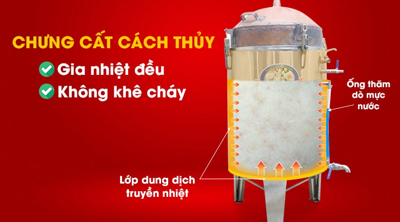 Cơm rượu không khê cháy với nguyên lý chưng cất cách thủy