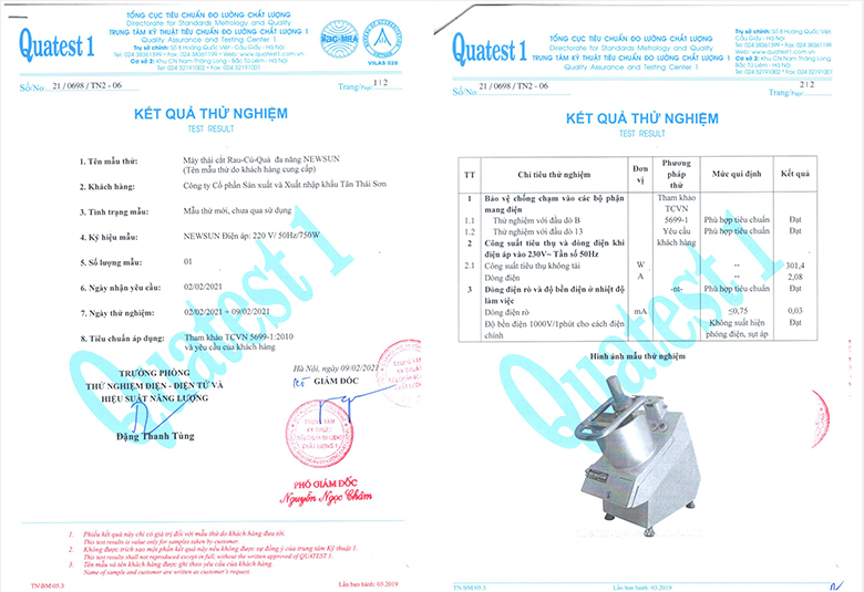 Kết quả thử nghiệm máy thái rau củ quả NEWSUN Kết quả thử nghiệm máy thái rau củ quả NEWSUN
