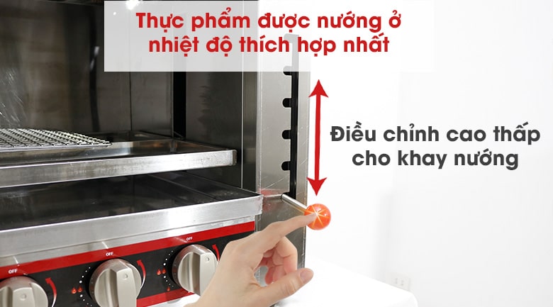Điều chỉnh nhiệt dễ dàng hơn với cần nâng/hạ vỉ nướng