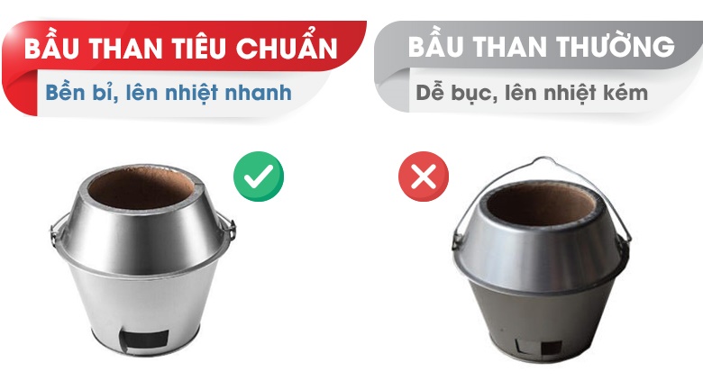 Bầu than thiết kế tiêu chuẩn, lên nhiệt nhanh đều Bầu than thiết kế tiêu chuẩn, lên nhiệt nhanh đều