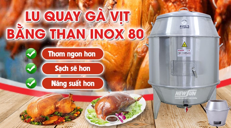 Lu quay gà vịt inox phi 80cm dùng than Lu quay gà vịt inox phi 80cm dùng than
