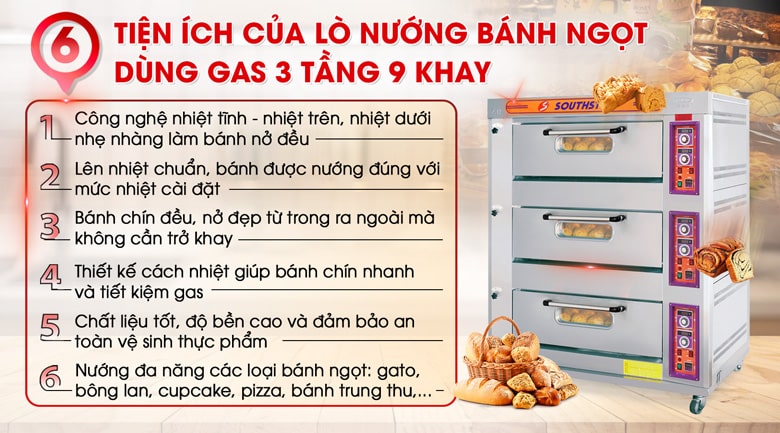 lò nướng bánh ngọt dùng gas 3 tầng 9