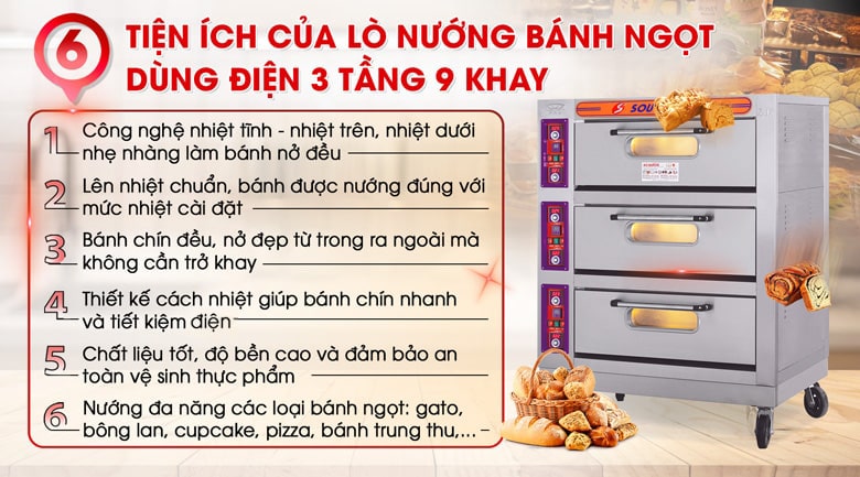 Vì sao nên của lò nướng bánh ngọt dùng điện 3 tầng 9 khay Vì sao nên của lò nướng bánh ngọt dùng điện 3 tầng 9 khay