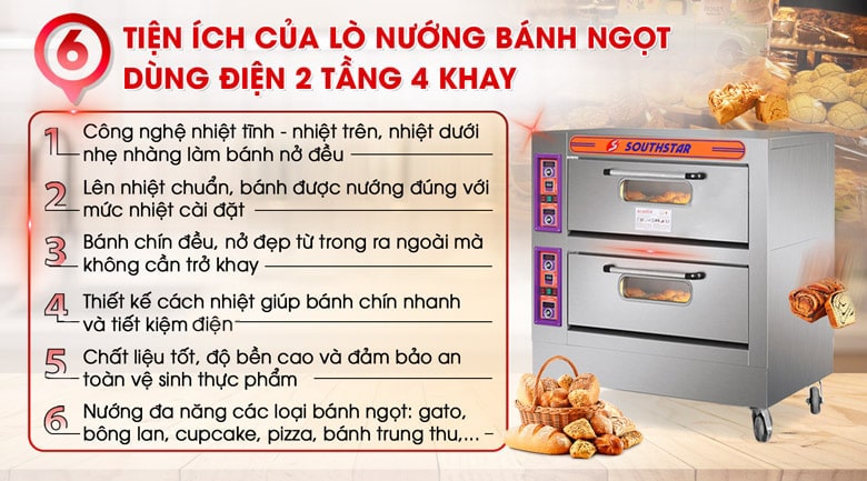 Vì sao nên chọn lò nướng bánh ngọt dùng điện 2 tầng 4 khay 