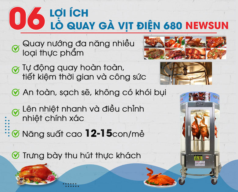 Lò quay vịt dùng điện 680 – Phương pháp quay nướng không khói thế hệ mới