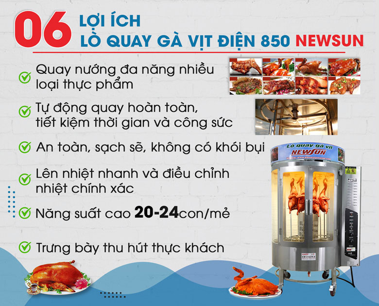 Lò quay vịt dùng điện 850 – Phương pháp quay nướng không khói thế hệ mới Lò quay vịt dùng điện 850 – Phương pháp quay nướng không khói thế hệ mới