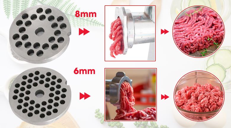 2 kích cỡ mắt sàng đùn thịt