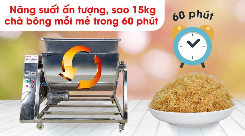 Năng suất rang 15kg chà bông/mẻ/60 phút