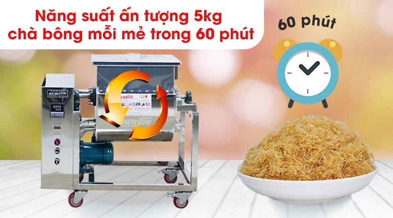 Năng suất rang 5kg chà bông/mẻ/60 phút