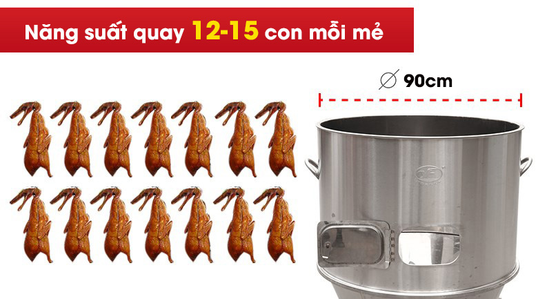 Năng suất lò quay gà vịt 90cm chân cong Năng suất lò quay gà vịt 90cm chân cong