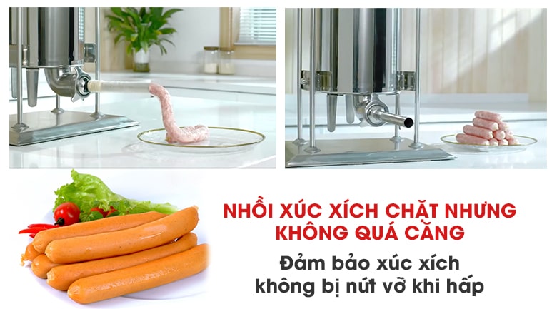 Nhồi xúc xích nhanh, chặt nhưng không quá căng
