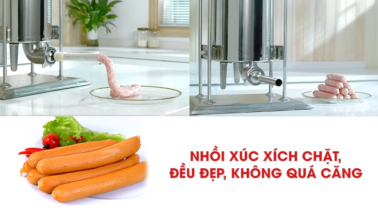 Nhồi xúc xích nhanh, chặt nhưng không quá căng