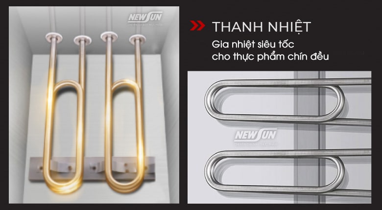 Gia nhiệt nhanh và đều với thanh nhiệt công suất cao Gia nhiệt nhanh và đều với thanh nhiệt công suất cao
