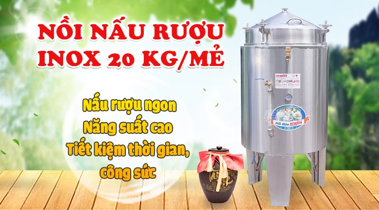 Nồi nấu rượu inox 20kg/mẻ