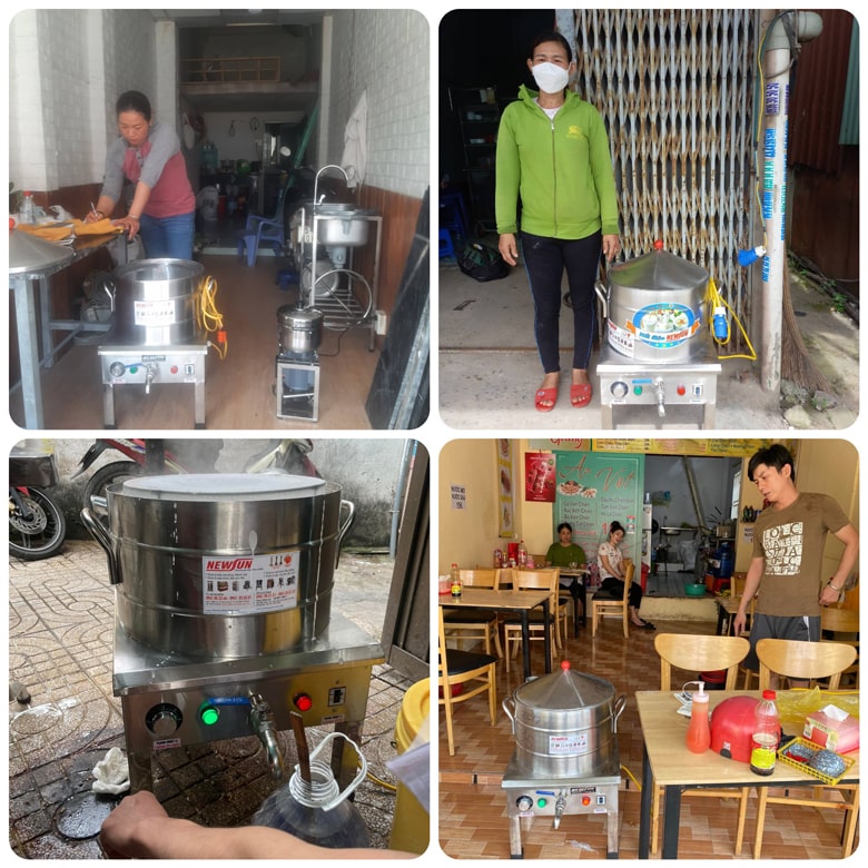 Khách hàng sử dụng nồi tráng bánh cuốn 