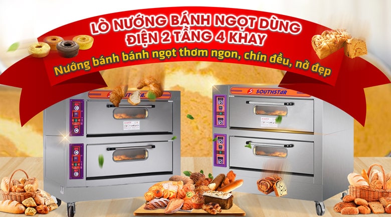 Lò nướng bánh ngọt dùng điện 2 tầng 4 khay