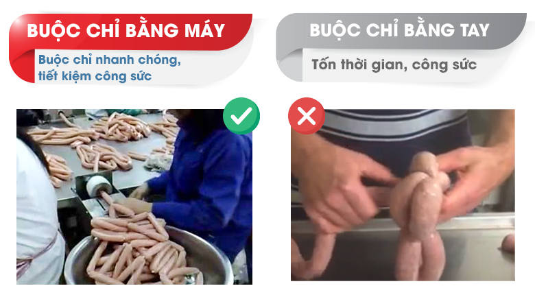 Buộc chỉ xúc xích bằng máy cho hiệu quả cao gấp nhiều lần