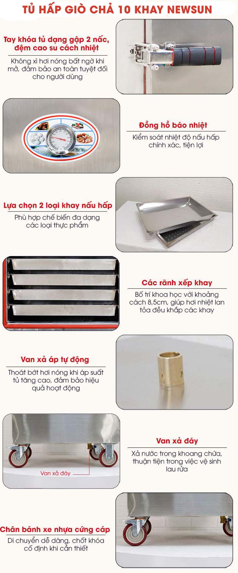 Tủ hấp giò chả 10 khay và một vài chi tiết thiết kế tối ưu khác Tủ hấp giò chả 10 khay và một vài chi tiết thiết kế tối ưu khác
