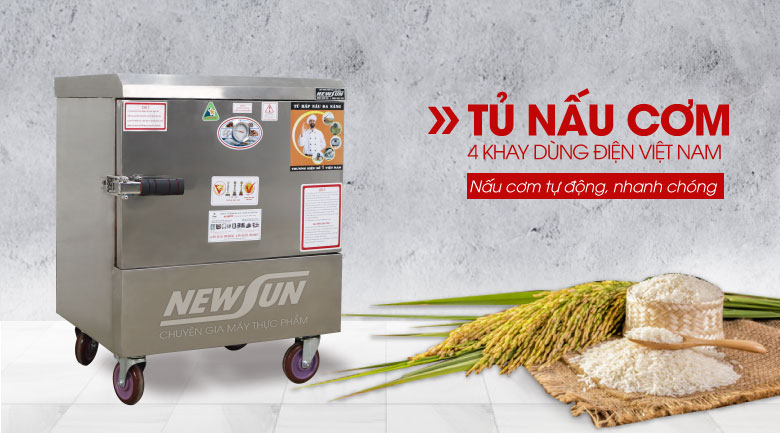 Tủ nấu cơm 4 khay dùng điện Việt Nam (20kg/mẻ) Tủ nấu cơm 4 khay dùng điện Việt Nam (20kg/mẻ)