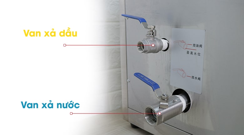 Bộ van xả dầu và van xả nước giúp thay dầu, nước và vệ sinh bếp thuận tiện Bộ van xả dầu và van xả nước giúp thay dầu, nước và vệ sinh bếp thuận tiện