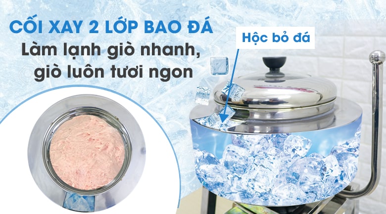 Cối xay 2 lớp với khoang bỏ đá rộng tiện lợi Cối xay 2 lớp với khoang bỏ đá rộng tiện lợi