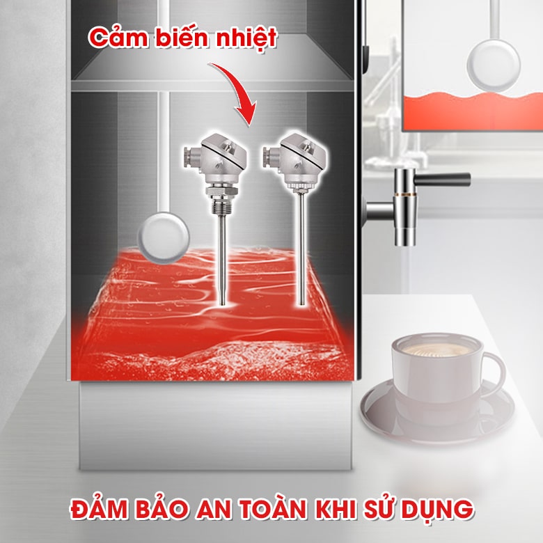 Cảm biến nhiệt ngắt khi nước đạt nhiệt độ cài đặt hoặc khi xảy ra sự cố về điện Cảm biến nhiệt ngắt khi nước đạt nhiệt độ cài đặt hoặc khi xảy ra sự cố về điện