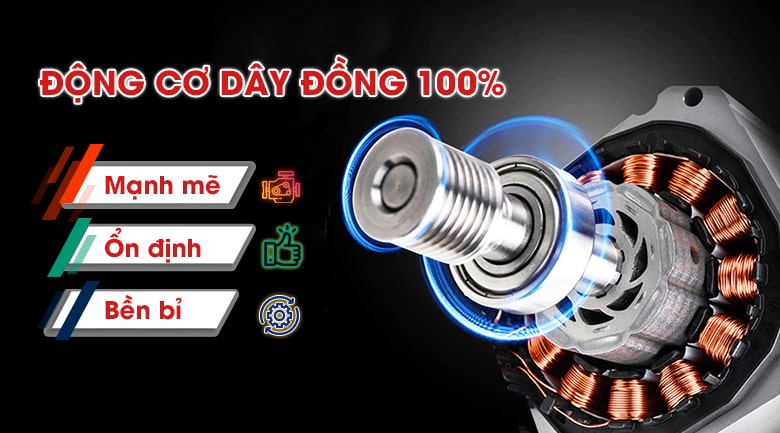 Động cơ dây đồng công suất cao, hoạt động mạnh mẽ, ổn định