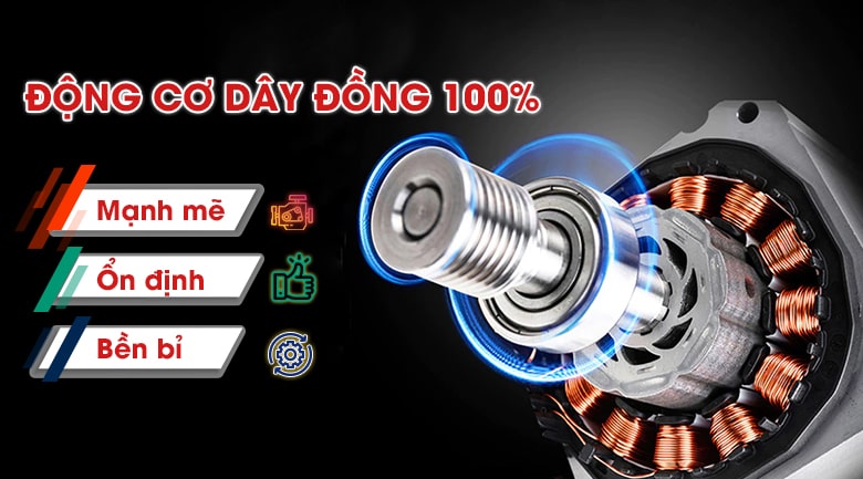Động cơ công suất cao, máy hoạt động mạnh mẽ và ổn định