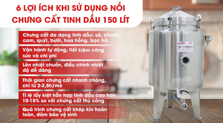 Lợi ích khi sử dụng nồi chưng cất tinh dầu 150 lít Lợi ích khi sử dụng nồi chưng cất tinh dầu 150 lít