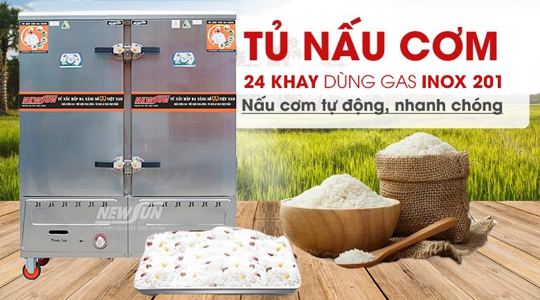 Tủ nấu cơm 24 khay dùng gas inox 201 (96kg gạo/mẻ)