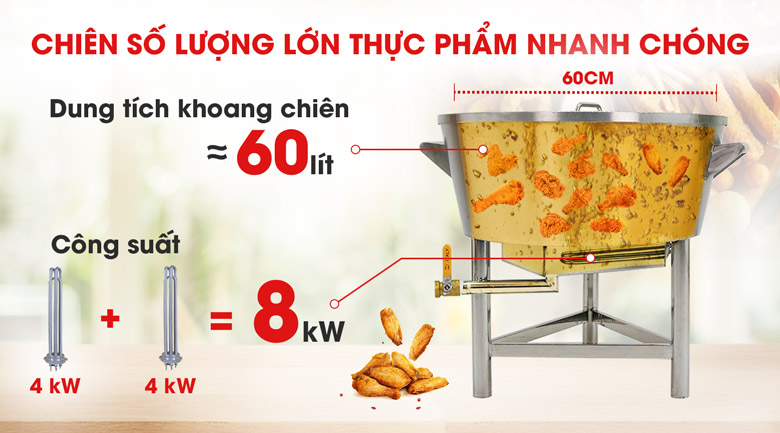 Công suất cao, chiên thực phẩm số lượng lớn nhanh chóng