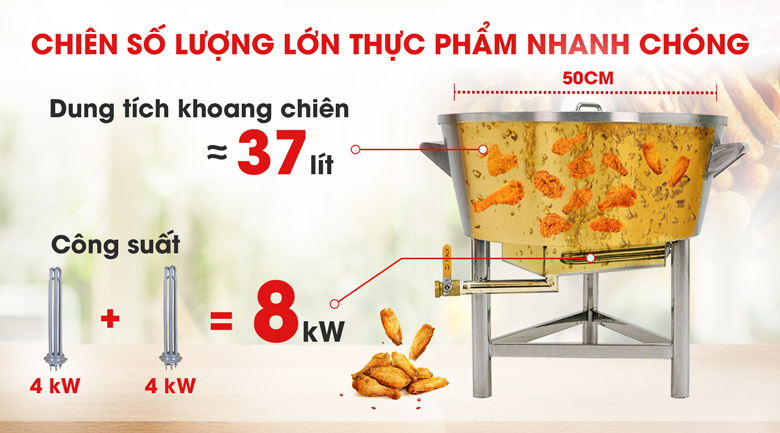 Công suất cao, chiên thực phẩm số lượng lớn nhanh chóng