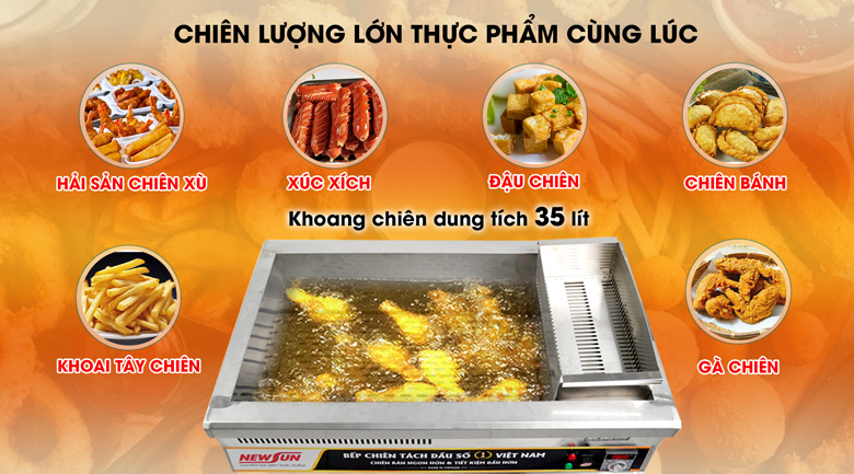 Thiết kế khoang chiên rộng rãi, dung tích 35 lít Thiết kế khoang chiên rộng rãi, dung tích 35 lít