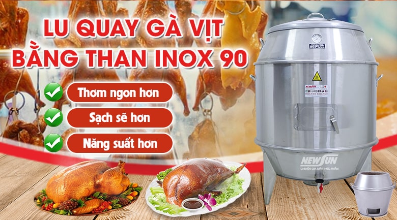 Lu quay gà vịt inox phi 90cm dùng than Lu quay gà vịt inox phi 90cm dùng than