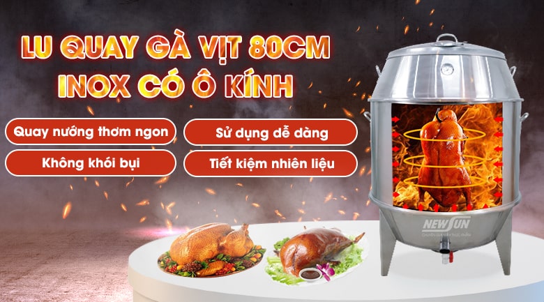 Lu quay gà vịt inox phi 80cm có ô kính nhỏ Lu quay gà vịt inox phi 80cm có ô kính nhỏ