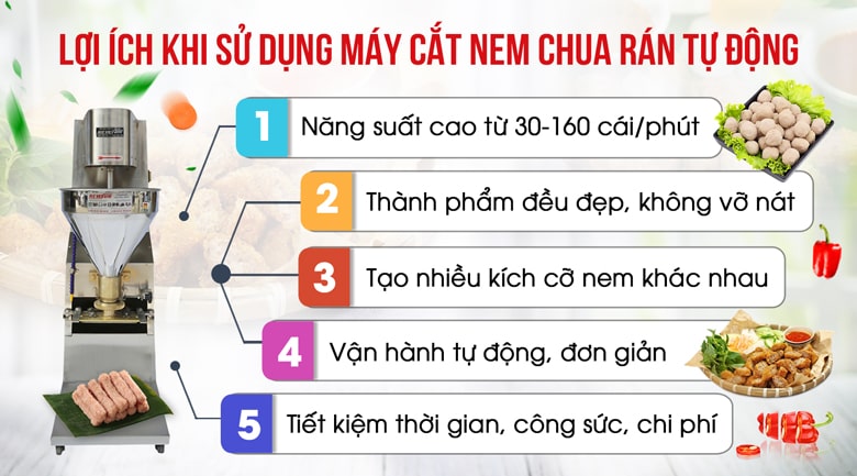Lợi ích khi sử dụng máy cắt nem chua rán tự động