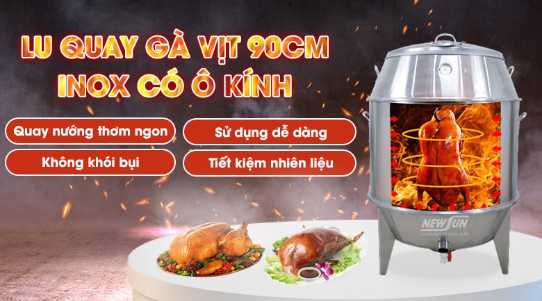 Lu quay gà vịt inox phi 90cm (có ô kính nhỏ) Lu quay gà vịt inox phi 90cm (có ô kính nhỏ)