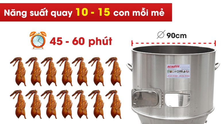 Năng suất quay lớn từ 10-15 con/mẻ