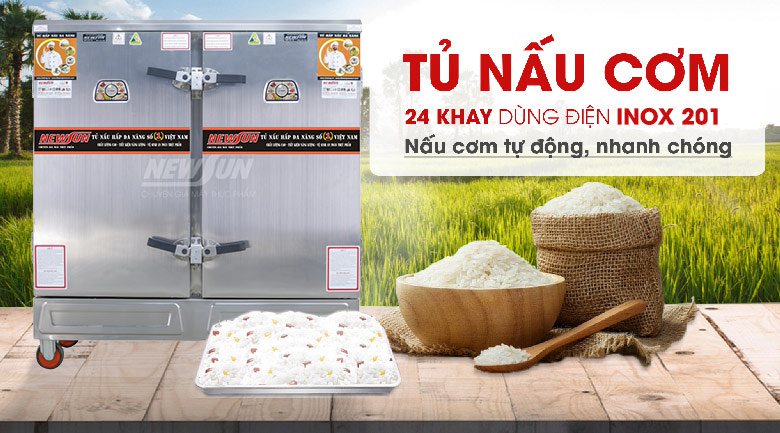 Tủ nấu cơm 24 khay dùng điện inox 201 (96kg gạo/mẻ) Tủ nấu cơm 24 khay dùng điện inox 201 (96kg gạo/mẻ)