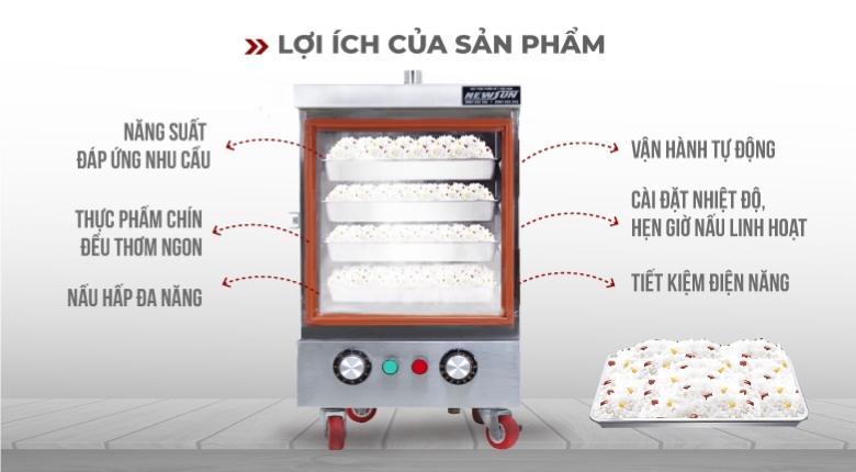 Lợi ích khi sử dụng tủ nấu cơm mini 4 khay dùng điện