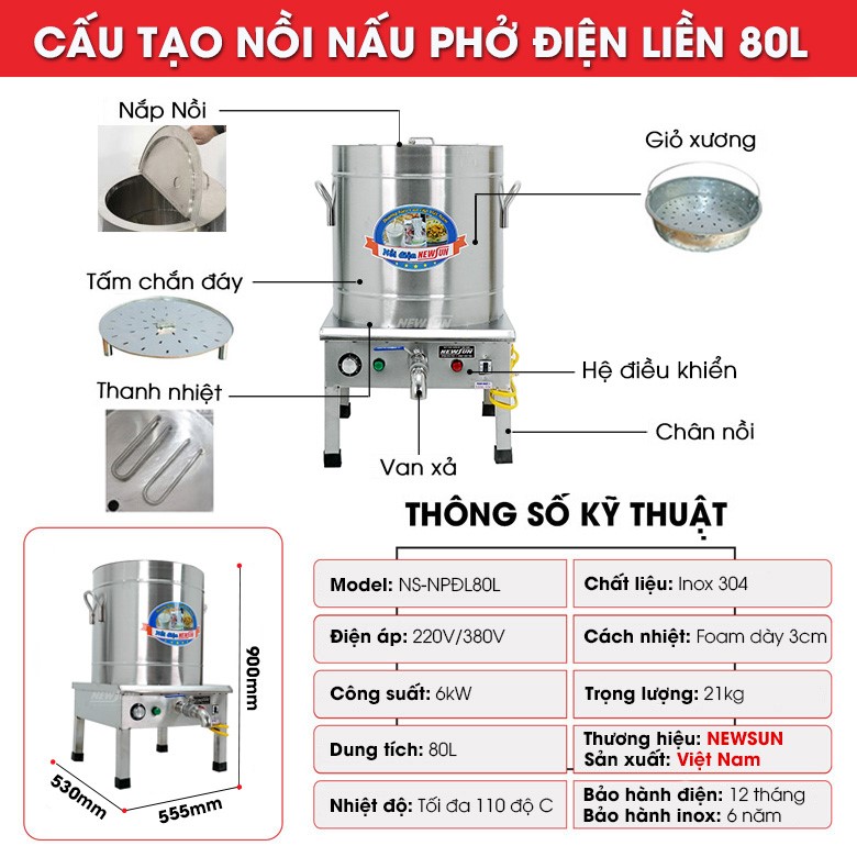 Cấu tạo của nồi nấu phở điện liền nồi 80L Cấu tạo của nồi nấu phở điện liền nồi 80L