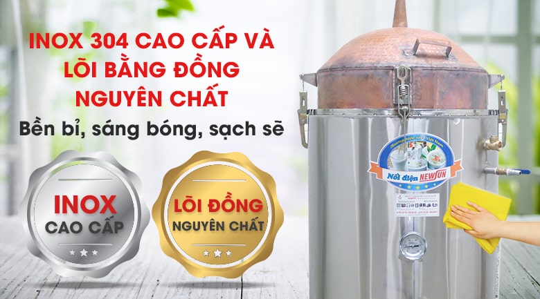 Chất liệu inox 304 cao cấp và đồng nguyên chất bền bỉ