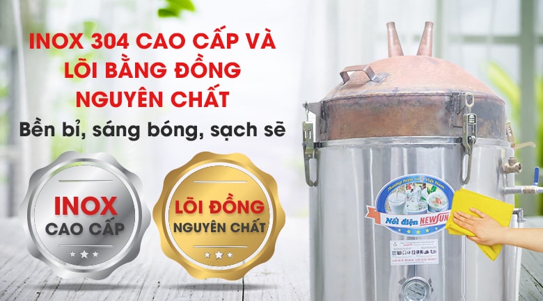 Chất liệu inox 304 cao cấp và đồng nguyên chất bền bỉ