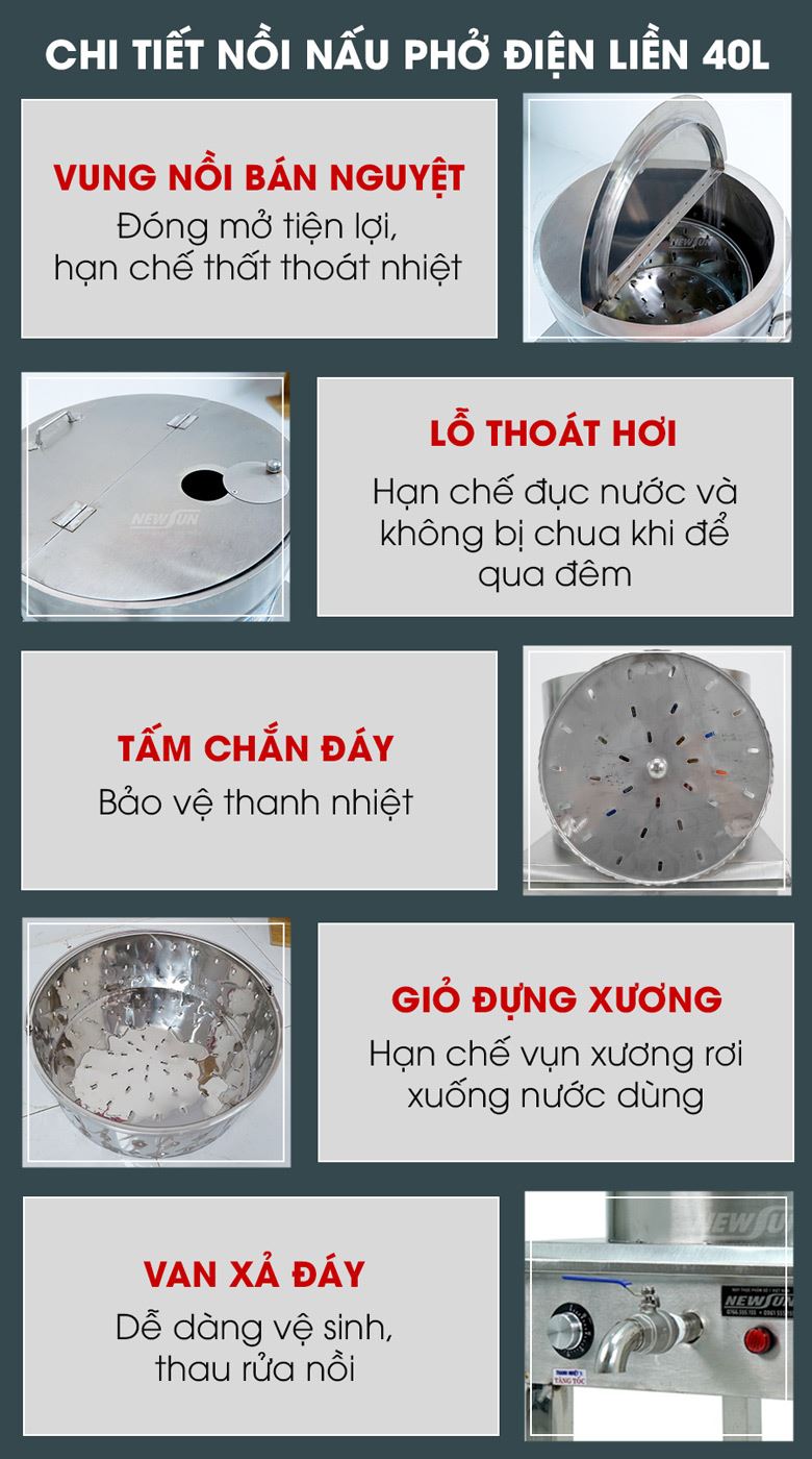Các chi tiết nồi nấu phở bằng điện 40 lít