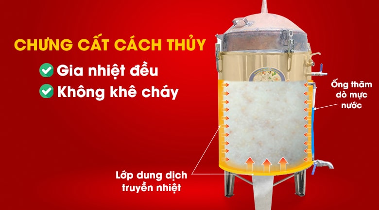 Cơm rượu không khê cháy với nguyên lý chưng cất cách thủy