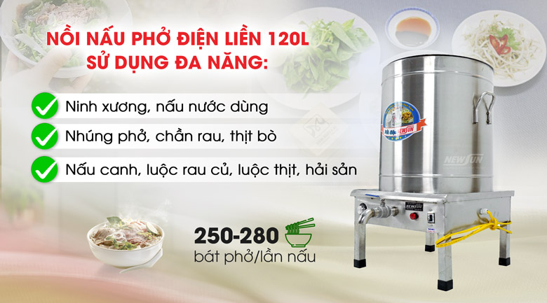 Ứng dụng của nồi phở điện liền 120 lít