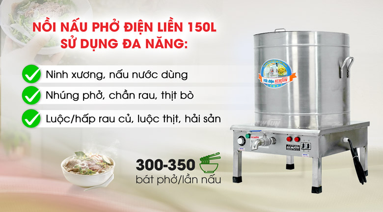 Ứng dụng của nồi phở điện liền 150 lít